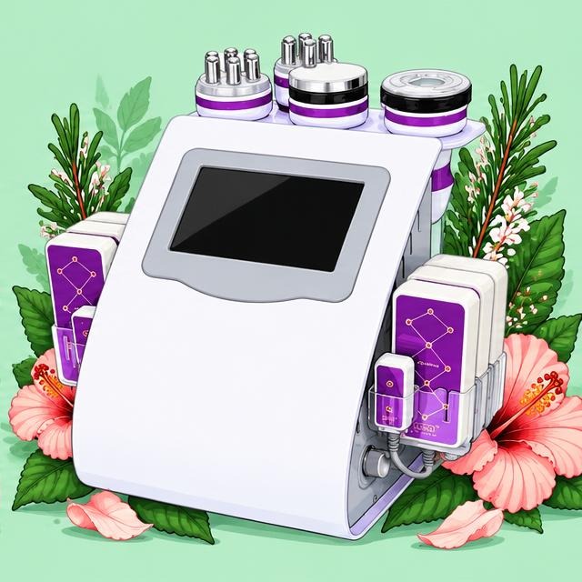 Lipo Cavitation + Laser Lipo Machine — cartoon recreation of the website artwork.